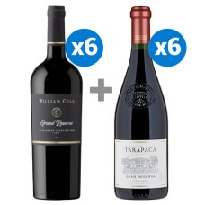 Pack 6 botellas Tarapaca, Gran Reserva Carmenere + 6 William Cole Winemakers Blend ($4.990 c/u) 