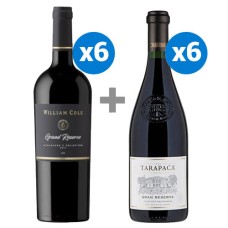 Pack 6 botellas Tarapaca, Gran Reserva Cabernet Sauvignon + 6 William Cole Winemakers Blend ($4.990 c/u) 